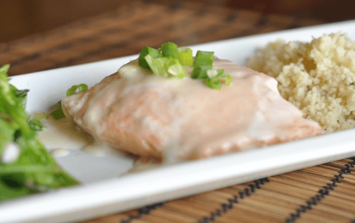 Baked Salmon with Lemon Herb Couscous and Creamy Coconut Lime Sauce